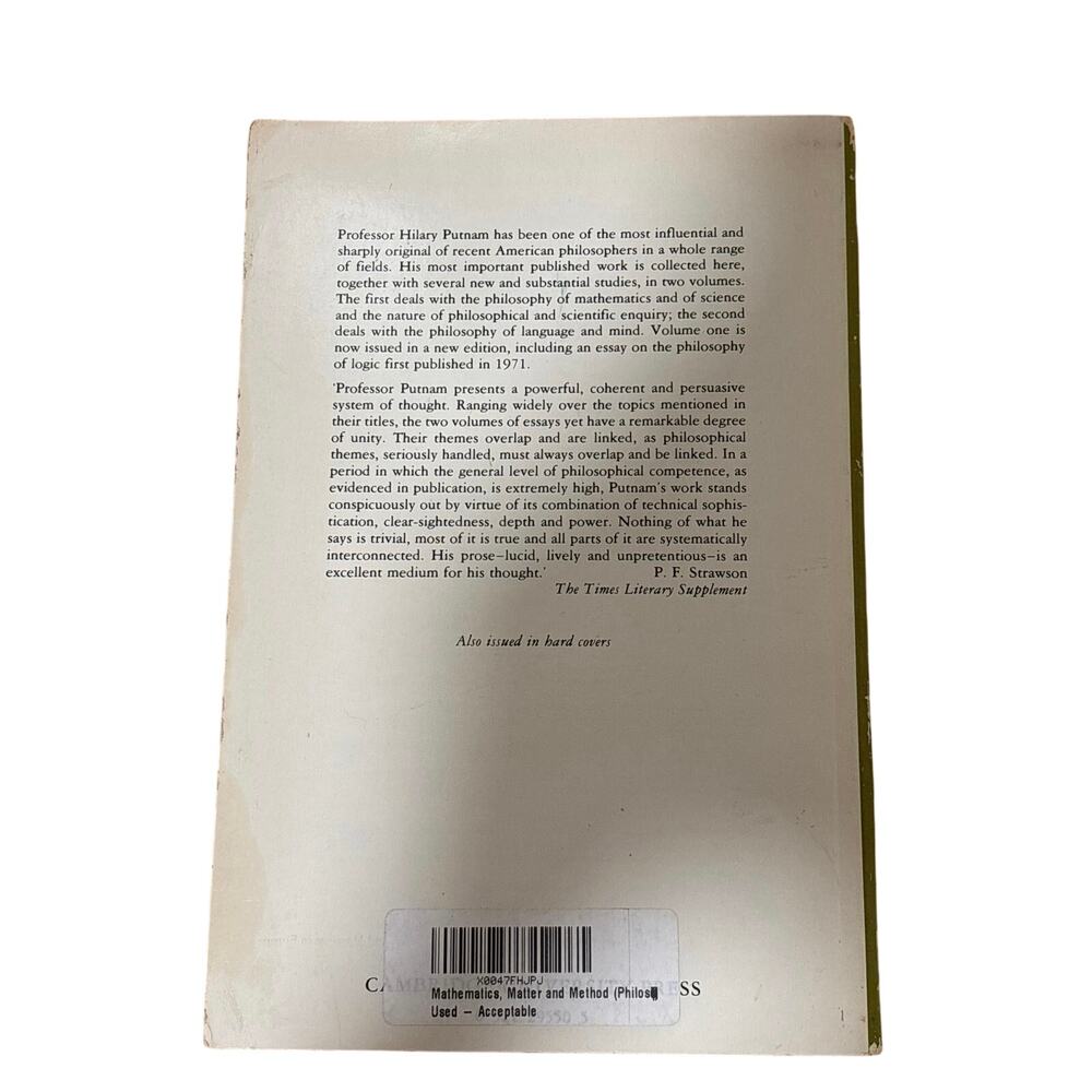 Hilary Putnam Mathematics Matter Method Philosophical Papers Vol 1 2nd Ed PB - Picture 3 of 3